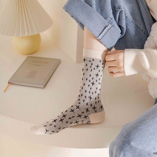 maahs casual medio tubo calcetines cómodos mujeres hosiery cuadros calcetines onda estrellas fresco algodón punto transpirable estilo coreano calcetines (6)