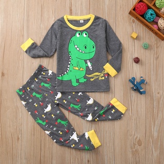[XHSA]-Baby Kids Boys Girls Long Sleeve Dinosaur Printed Tops+Pants Pajamas Outfit Set