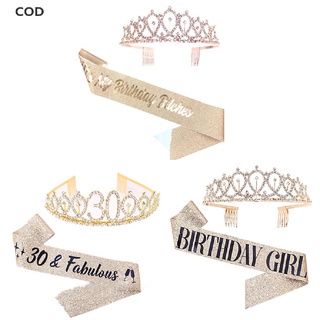 [cod] faja de satén de reina/niña de cumpleaños con corona de cristal para decoraciones de cumpleaños
