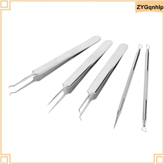 5-PCS Pimple Comedone Extractor, Blackhead Removal Tool, Whitehead Blemish Acne Zit Remover Tweezers Needles Kit With Case