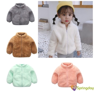 springday-sweet bebé niño niña abrigo invierno otoño cálido color puro cremallera abrigo de felpa (1)