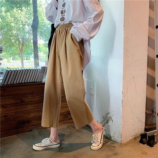 Pantalones de las mujeres nueva versión de primavera de cintura alta estilo universitario suelto y delgado de pierna ancha recta de nueve puntos Casual pantalones