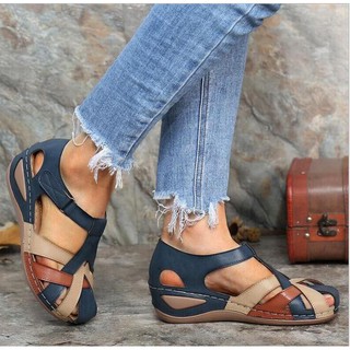 Casualmujer sandalias de cuña antideslizante más el tamaño de zapatillas de cuero de la PU zapatos de playa kasut perempuan