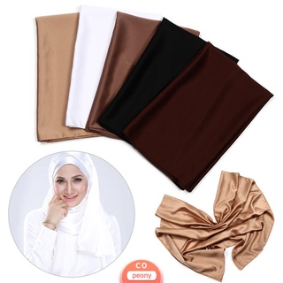 PEONYFLOWER 180x70cm Breathable Muslim Hijab Matte Effect Tudung Headscarf Satin Shawl for Women Silk Material Smooth Solid Color Women Scarf/Multicolor