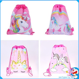 ☀ Niños mochila Neutral bolsa de almacenamiento no tejida con cordón bolsa de la escuela unicornio de dibujos animados mochila lindo cordón bolsa