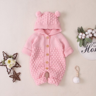 (ASH)Newborn Infant Baby Girl Boy Winter Warm Coat Knit Outwear Hooded Jumpsuit