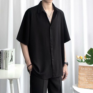 [alta Calidad] camisa de manga corta de estilo delgado de verano para hombre, camisa casual de manga de cinco puntos, estilo británico suelto