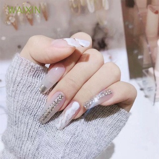 Waixin 24pcs diseño de diamantes de imitación Artificial con patrón colina leche blanco cubierta completa puntas de uñas postizas uñas falsas