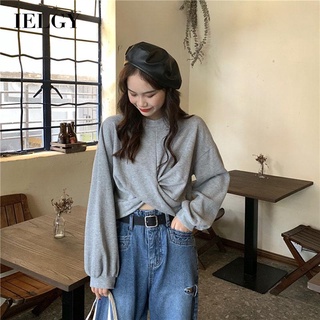 IELGY Women's clothes Korean style round neck casual all-match fashion long sleeves solid color sweater loose