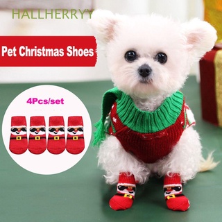 hallherryy - juego de 4 calcetines para mascotas, calcetines para perros, ropa interior, antideslizante, otoño, invierno, protector de pata, lindo y grueso, zapatos para perros pequeños