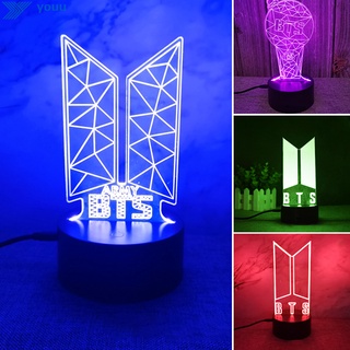 3D LED Luz De Noche Lámpara BTS Tema 16 Color 3D Control Remoto Lámparas De Mesa Juguetes Para Niños Decoración Del Hogar