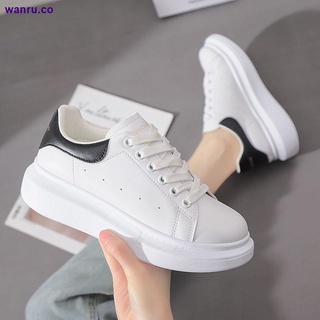 Spring and autumn white McQueen board shoes male couple models Korean version of wild increase sports casual shoes leather thick bottom shoes