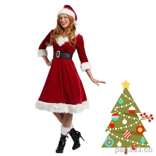 ↂ✸☾Red Christmas Uniform Party Costume Christmas DS Performance Stage Costume Three-quarter Sleeve Christmas Party Performance Costume