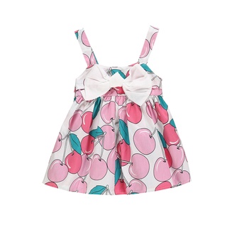 Kid Baby Girl Fruits Cherry Printed Bow Sleeveless Party Princess Dress Clothing