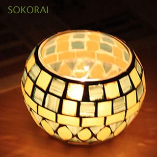 sokorai - candelabro europeo de cristal, tarro de vela, centro de mesa, diseño marroquí, mosaico votivo, decoración del hogar