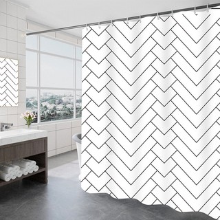 Cortina de ducha de poliéster gruesa, diseño geométrico, color blanco, cortina de ducha, baño, partición impermeable, cortinas de ducha