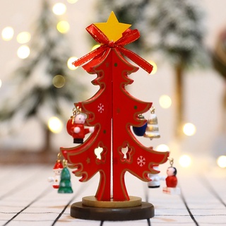 madera diy árbol de navidad adorno de escritorio colgante colgante decoración del hogar (6)