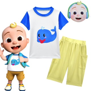 Nueva moda Coco melón cosplay disfraz de niños suelto casual de tres piezas traje de bebé de manga corta pantalones de cinco puntos y máscara buena
