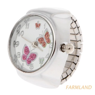 farmland mujeres dial cuarzo analógico anillo de dedo reloj mariposa elástico regalo creativo de acero