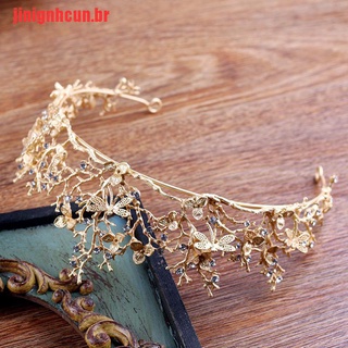 [Jinignhcun]Oro perla nupcial corona diamantes de imitación Tiara libélula boda Pa (1)