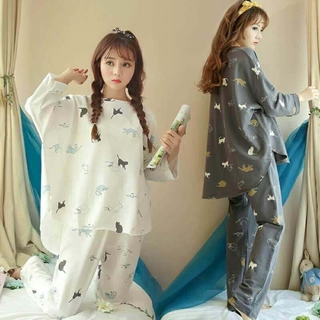 Dvs mujeres de manga larga pijamas de servicio a domicilio traje de dibujos animados Baju (1)