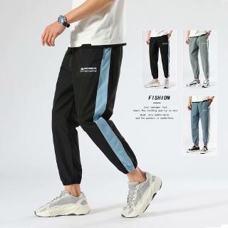 2020 verano de los hombres pantalones de hielo fresco Casual transpirable raya ligera de secado rápido Joggers pantalones de los hombres pantalones largos masculinos negro pantalones Fitness lápiz pantalones