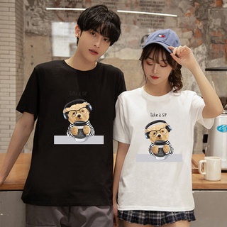 Los amantes del oso de manga corta t-shirt pareja novias cuello redondo impresión camisa de las señoras 6155