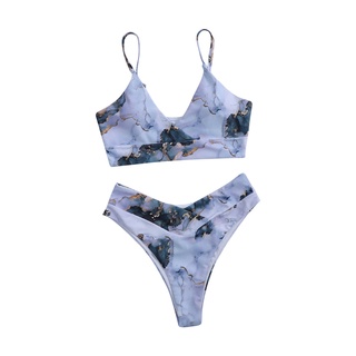 tsl mujeres rayas push up corte alto cintura alta halter bikini conjunto de dos piezas traje de baño