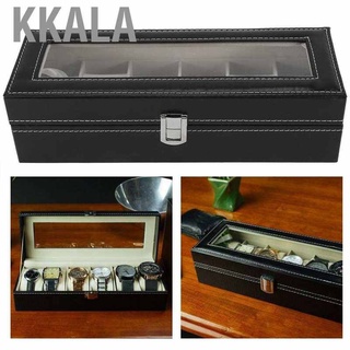 kkala reloj de cuero joyería expositor titular de almacenamiento caso 6 ranuras rejillas caja organizador
