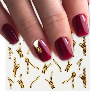 1 hojas de oro cremallera 3d diseños pegatinas de arte de uñas pegatinas de manicura herramientas de decoración DIY uñas arte consejos