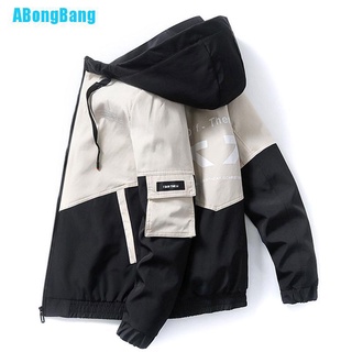 Abongbang hombres primavera y otoño nuevas chaquetas de calle alta moda impresión abrigo de carga costura Color a prueba de viento chaqueta piloto masculino (5)