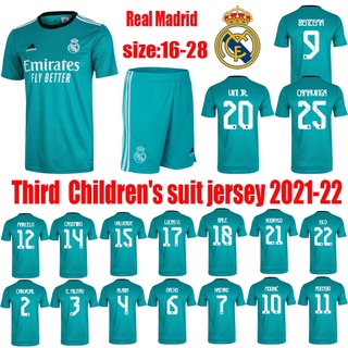 Real Madrid tercer traje infantil jersey 2021-22 camiseta de fútbol CAMAVINGA ALABA HAZARD BENZEMA ASENSIO MODRIC MARCELO VALVERDE camiseta niño kit uniformes