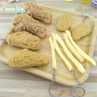 APPLE Cute Imitation Food Keychain Buckle Fried Chicken French Fries Key Ring Gift Children's Toy Simulation Food Pendant Bag Pendant Chicken leg