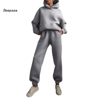 DPA Mid Waist Sweatshirt Suit Hooded Elastic Waist Ankle Banded Two Piece Set Pockets for Daily Wear (8)