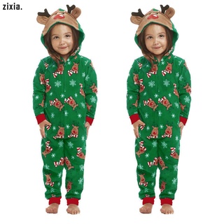 Family Matching Jumpsuits Sleepwear Deer Christmas Xmas Hoodie Deer Ears Pajamas Set (6)