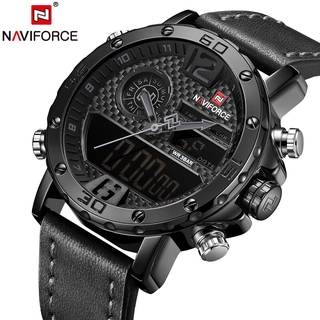 NAVIFORCE marca de lujo hombres moda LED Digital reloj Casual cuarzo reloj hombres cuero impermeable relojes deportivos Relogio Masculino