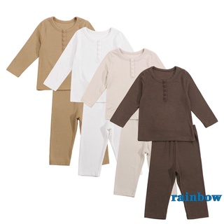 Rainbow-Niño bebé 2Pcs pijamas conjunto, manga larga cuello redondo botón frontal Tops + pantalones conjunto