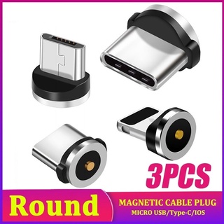 3pcs redondo magnético cable enchufe tipo c micro usb lightning magnético cable de carga imán cargador cable enchufe