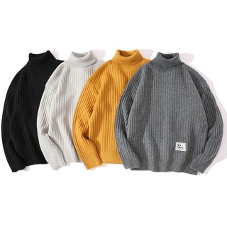 Japanese High Neck Sweater Men's Korean Loose Sweater Autumn Winter Thick Sweater Trend Simple Solid Color Men's Bottom Shirt