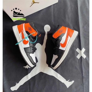 『fp•shoes』 nike air jordan 1 mid aj1 corte medio de las mujeres zapatos de baloncesto unisex hombres zapatos de los hombres zapatos de deporte naranja negro (3)
