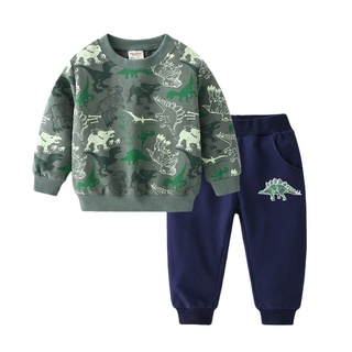 Conjunto de Primavera y otoño con diseño de dinosaurio Verde+pantalones 2 piezas (1)