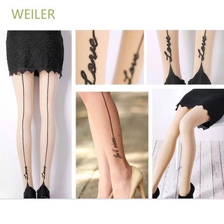WEILER 2 Colors Women Lady Girl Retro Tights Tigh Stockings Pantyhose Jacquard Sexy Backside Line Stylish 1 Pair English Love Letter Tattoo/Multicolor