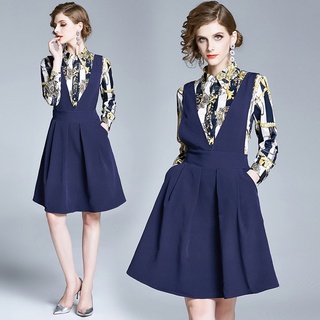 Mujer primavera otoño elegante de alta calidad Polo impreso vestido Midi