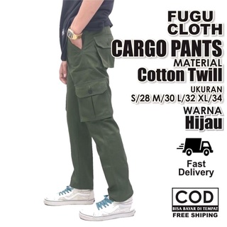 Ejército verde hombres largos pantalones de carga Premium lona Slimfit largo Cargo PDL Distro Bigsize