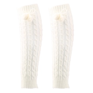 qnxxxx mujeres cable de punto calentadores de piernas con bola de felpa ganchillo bota puños rodilla calcetines altos (4)