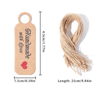 GREATESTIN 100PCS 4.5*1.5cm Thank You Hanging Tags Gift Ornament Blank Price Label Handmade With Love Cute Hemp String Party Supplies DIY Package Card Brown kraft Paper (2)