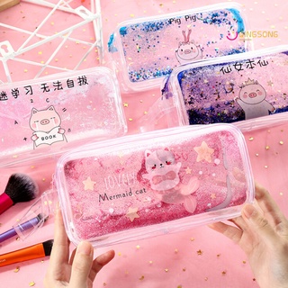 qingsong lindo aceite de arena movediza transparente estuche de lápices bolsa de almacenamiento cosmético para niñas
