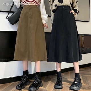 ✇♞◎Falda de color caqui para mujer falda de paraguas de longitud media primavera otoño 2021 nueva falda de cintura alta a-line falda pequeña y larga (4)