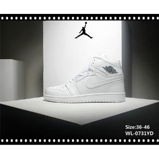 Nike Air Jordan AJ1 Nike zapatos de baloncesto Nike zapatos deportivos Kasut Nike Unisex zapatos todos blanco·