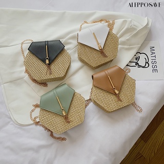 Alepposave bolso de hombro brillante cadena de Hardware de gran capacidad de las mujeres hexagonales de paja bolso de cruz bolso de cuerpo para viajes